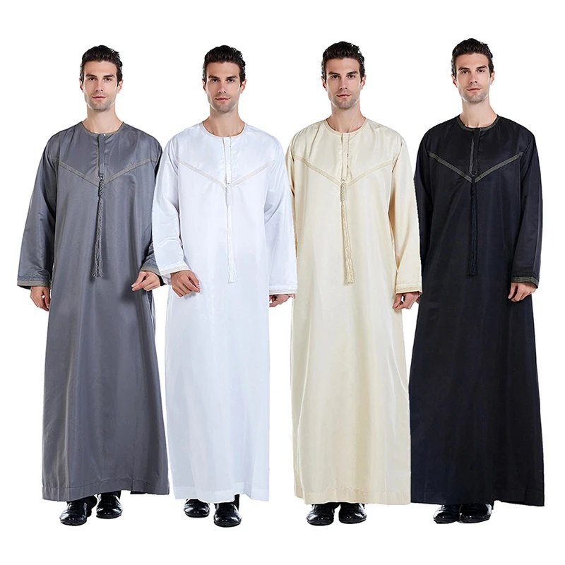 CHINEE Ready to Ship Solid Color Arabic Thobe Men's Robes Kaftan for Middle East Polyester Jubba Thobe for Men
