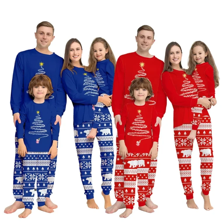 CHINEE-Red-Blue-Christmas-Pajamas-Family-Matching-Xmas-Set-Big-Christmas-Tree-Soft-Eco-Friendly-Girls-Pyjamas