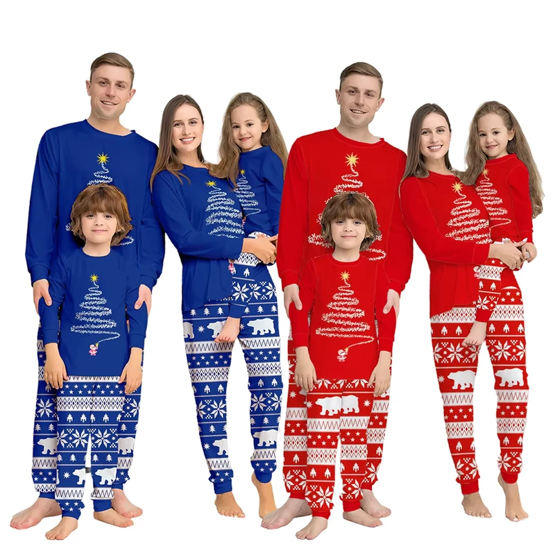 CHINEE Red Blue Christmas Pajamas Family Matching Xmas Set Big Christmas Tree Soft Eco Friendly Girls Pyjamas
