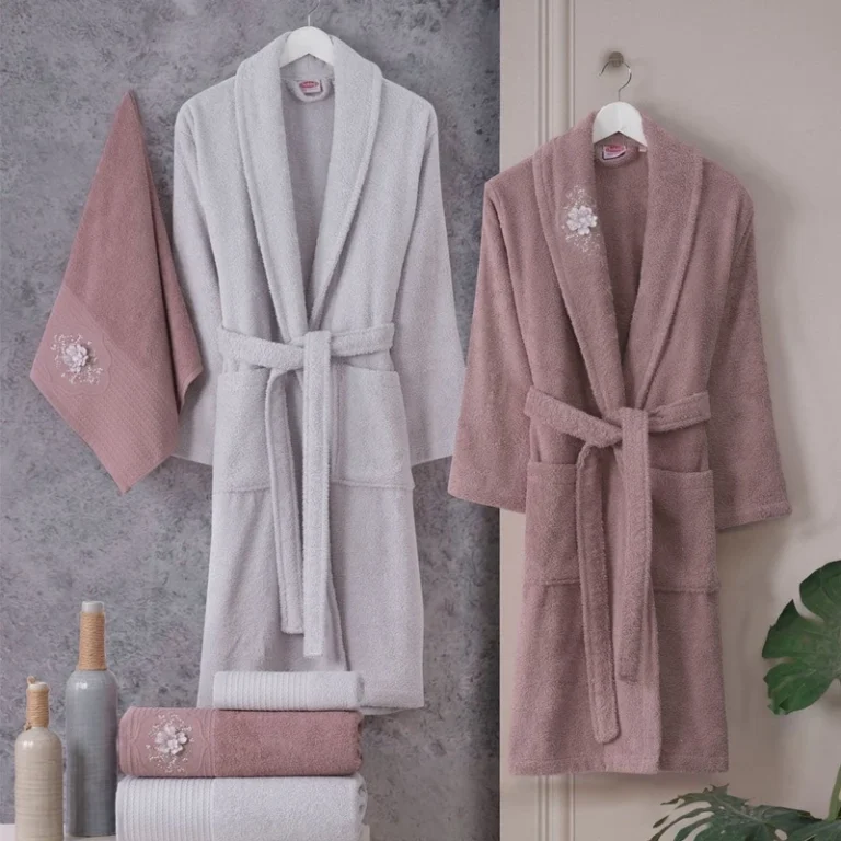 CHINEE-Rose-Light-Gray-Cotton-Bathrobe-Set