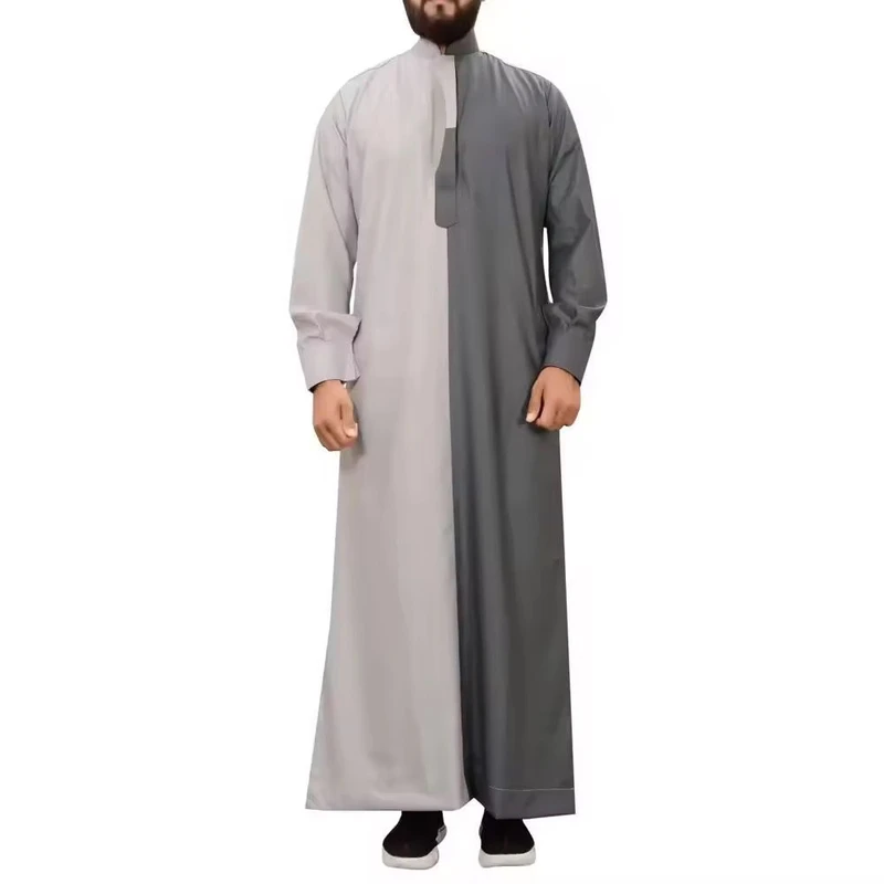 CHINEE Royal Blue Men Thobe Solid Color Breathable Loose Fit Saudi Jubba Islamic Clothing Long Sleeve Arabic Robe Kandura Dishdasha