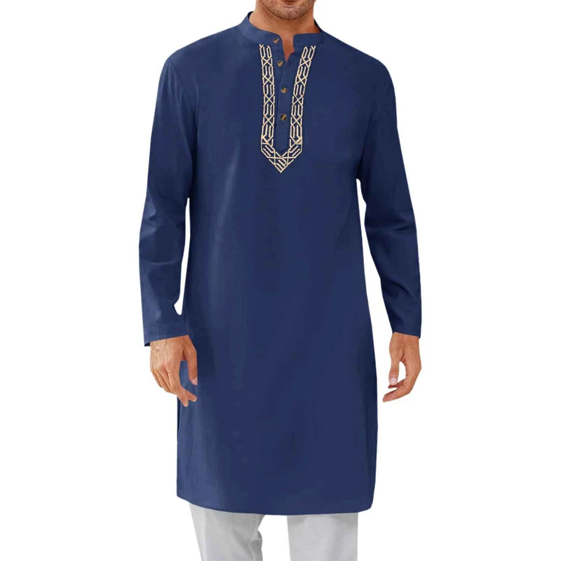 CHINEE S 3XL Arab Style Men's Long Robe Fashionable and Minimalist Long Embroidered Muslim Robe