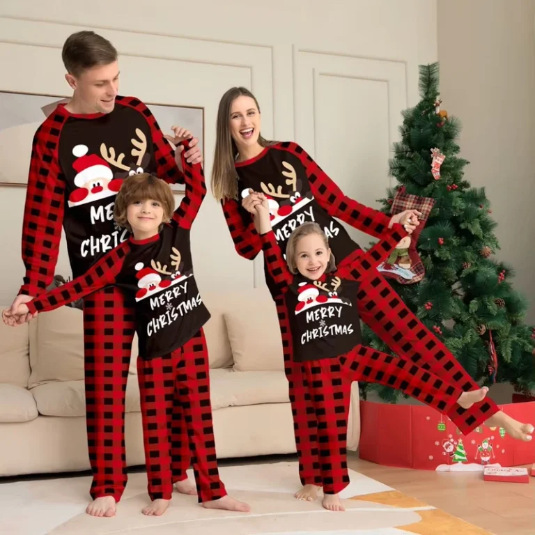 CHINEE-Santa-Christmas-Pajamas-Family-Matching-Sets-Holiday-Plaid-Elastic-Waist-Autumn-Knitted-for-Women-Men-Kids