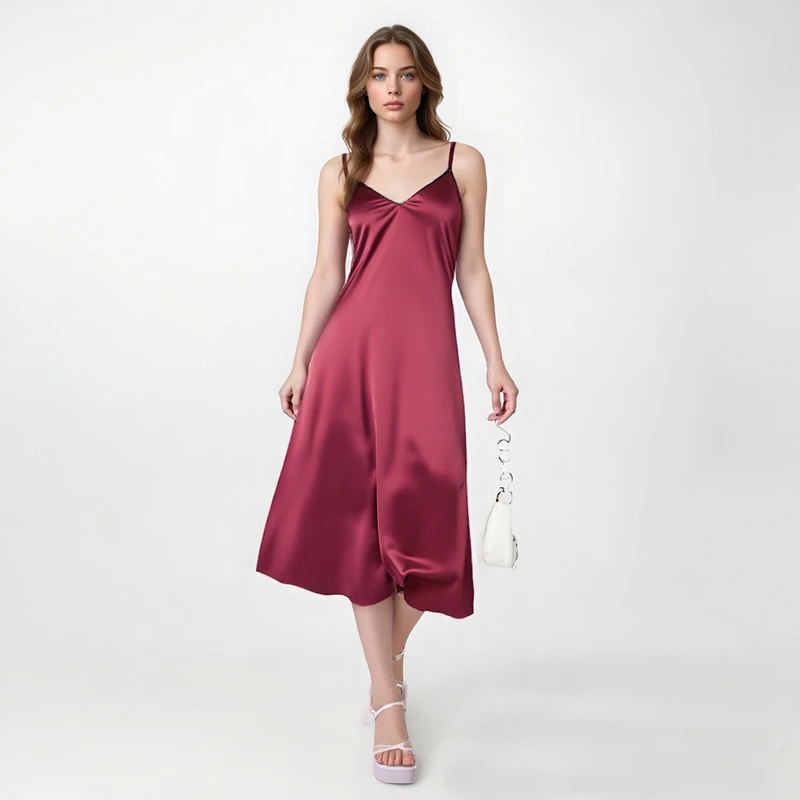CHINEE Satin Lace Long Nightdress Home Wear V-neck Sexy Girls See-through Nightgown With Pajamas for Women