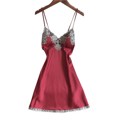 CHINEE Satin Nightgown Women Sexy Night Dress Silk Sleepwear
