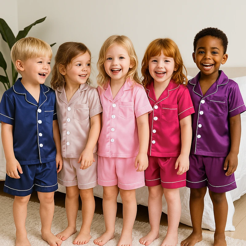 CHINEE Satin Silk Kids Pajamas Kids Sleepwear Toddler Clothes Short Sleeve Clothing Summer Children Boys Girls Pajama Set
