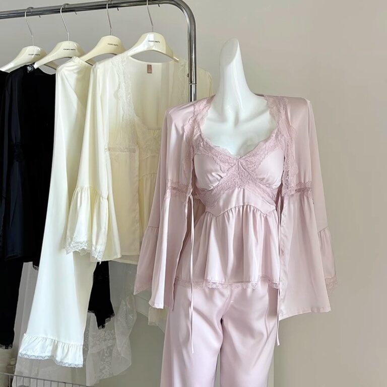 CHINEE-Satin-Womens-Summer-Autumn-Spring-Casual-Camisole-Pajamas-Nightgown-Solid-Color-Polyester-Elastic-Waist-Breathable-Silk-Combo