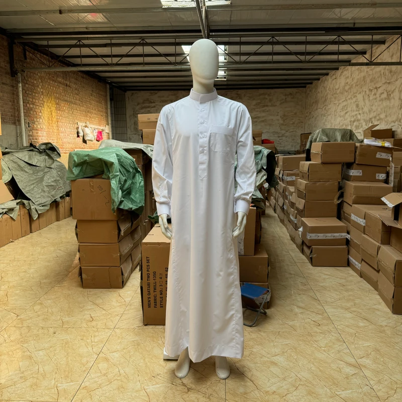 CHINEE Saudi Style Robes in Stock Solid Color Islamic Men's Arabic Traditional Robes High Quality Simple Clothing Eid Al Fitr Clothing