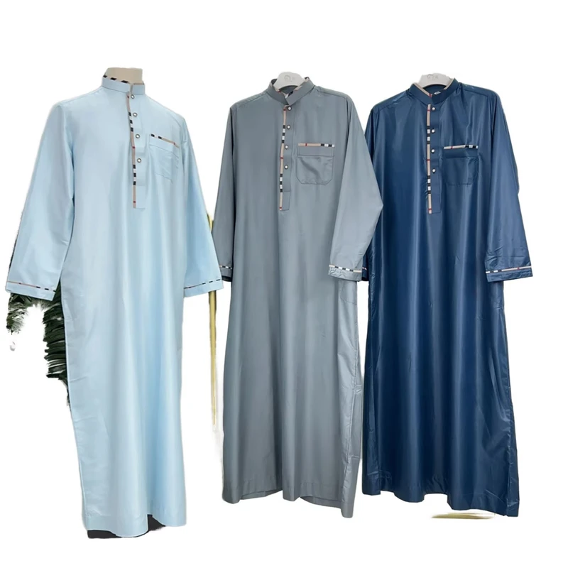 CHINEE Saudi Thobe Abaya Islamic Clothing for Man Arabic Robe Men's Saudi Style Cotton Blend Abaya Robe Dress Muslim