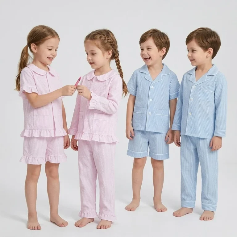 CHINEE-Seersucker-Kids-Pajamas-Set-Toddler-Nightwear-Children-Sleepwear-Loungewear-Striped-Pjs-Peter-Pan-Collar-Ruffled-Girls-Outfits