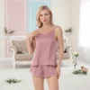 CHINEE Sexy Women's Sleepwear Camisole Top Shorts Set with Elastic Waist Quick Dry Silk Satin Spandex Chiffon Cami Pajamas