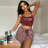 CHINEE Shiny Letter Stripes Women's Sexy Lingerie Sleepwear Sets Women Cute Night Wear Two Pieces Pajamas Lounge Sleep Wear Sets