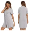 CHINEE Short Sleeve Button Down Nightgown Soft Comfy Bamboo Cotton Modal Pajamas for Women Sleepwear Sleep Shirt Sleep Dress
