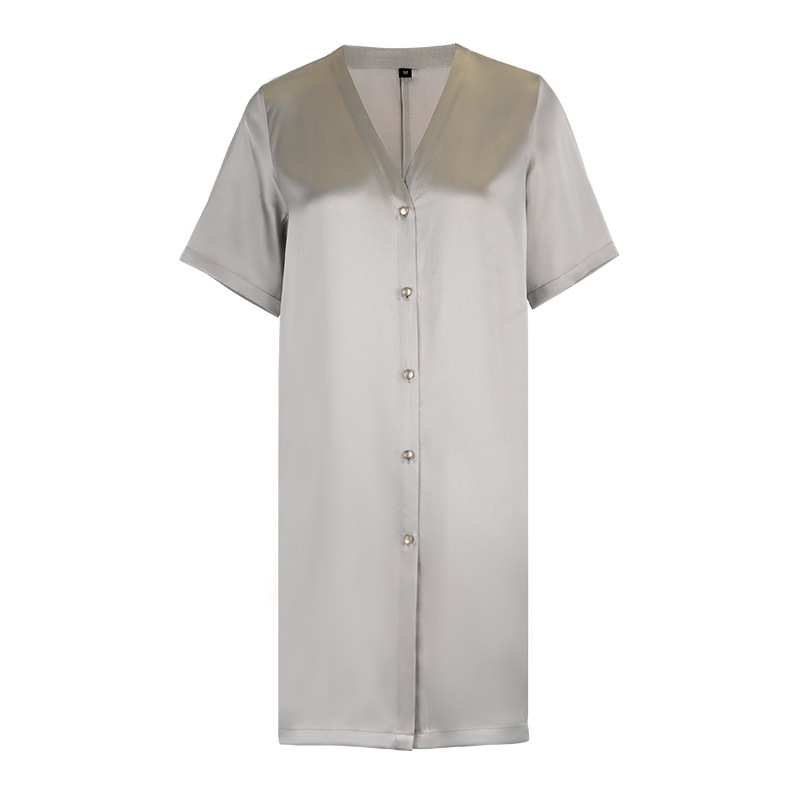 CHINEE Short Sleeve Night Dress 100% Pure Silk Women's Pajamas Sleep Shirt