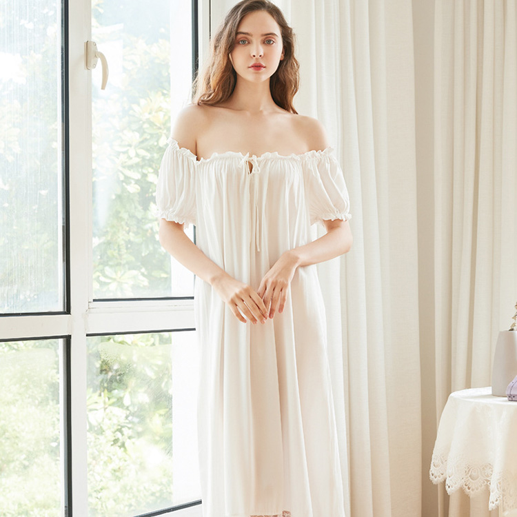CHINEE-Short-Sleeve-Sexy-Long-Nightdress-Gentle-Style-Large-Size-Loose-Cotton-Pajamas-Women-Homewear