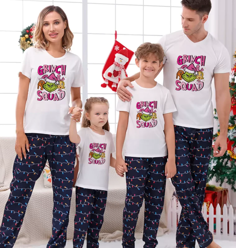 CHINEE Short Sleeve Two Piece Christmas Wear Pajama Set for Family Matching Sleepwear and Nightwear Summer Outfits