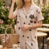 CHINEE Short Sleeve Women's Summer Sleepwear One Piece Night Dress for Girls Pajama Set