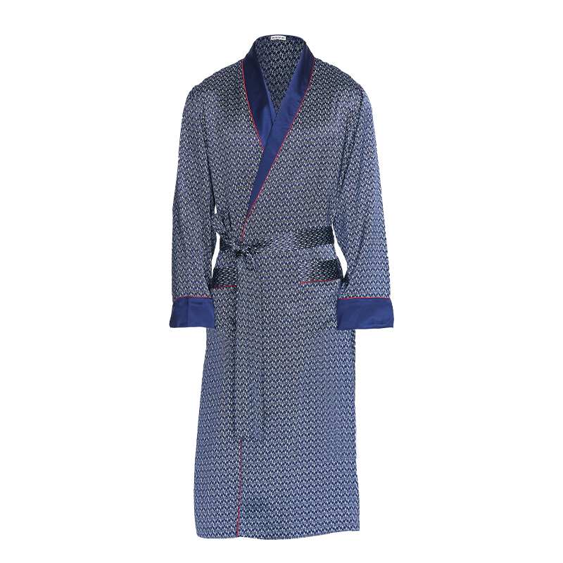 CHINEE Silk Long sleeved Mens Pajamas Long Robe Bathrobe Mens Nightgown Night Wear Soft Comfortable