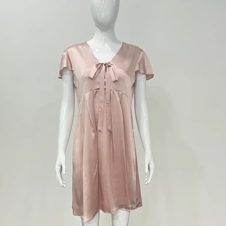 CHINEE-Silk-Night-Dress-for-Woman-Chest-Bow-Design-for-All-Kinds-of-Ladies-to-Wear-Solid-color-Womens-Dress