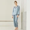 CHINEE Silk Pajamas Ladies Pajama Autumn Silk Solid Color Long Sleeve Two Piece Pajama Set Loose Silk Nightgown Sleepwear Set