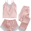 CHINEE Silk Pajamas Women Lace Sleepwear Lingerie Cami Shorts Set Nightwear