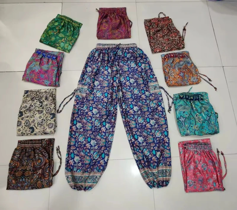 CHINEE Silk Printed Ladies Pajamas Plazzo Pajamas Silk Harem Pajamas Printed Plazzo Pants