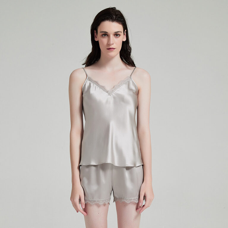 CHINEE-Silk-Pyjamas-Manufacturer-Silk-Spaghetti-Strap-Lace-Camisole-Set-19-Momme-Silk-Satin-for-Woman-Ladies