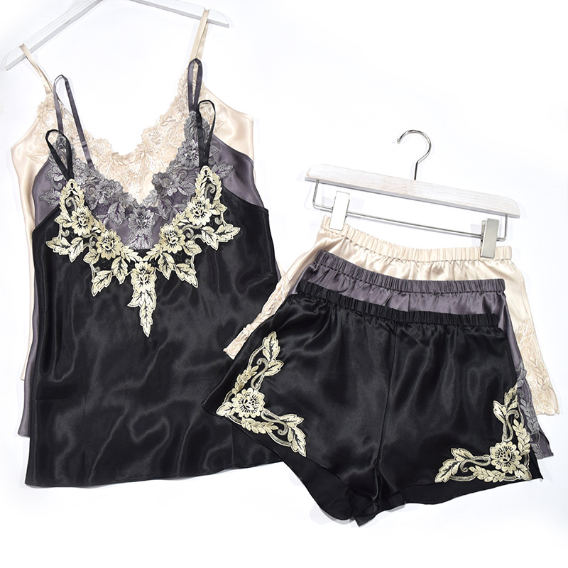 CHINEE Silk Women Sexy Lingerie Satin Sleepwear Pajamas Cami Shorts Sleepwear Set Nightwear