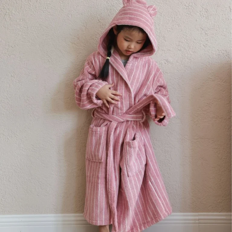 CHINEE-Simple-Stripe-Childrens-Bathrobe-Class-a-Kids-Water-Absorbent-Bathrobe-Combed-Long-Staple-Cotton-Bath-Robe