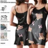 CHINEE Sleepwear Shorts Women Printed Casual Soft Satin Breathable Home Night Loungewear