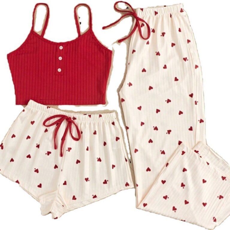 CHINEE-Slim-Fit-Elastic-Waist-Knitted-Minimalist-Sleeveless-Camisole-Pajama-Set-Cute-Girly-Loungewear-Comfortable-Sexy-Home-Wear-Casual