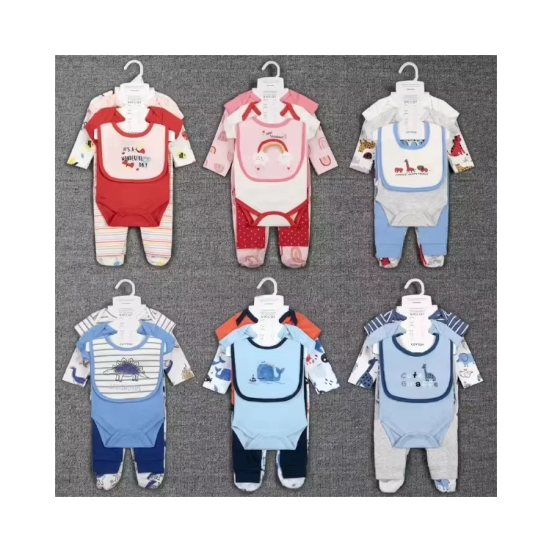 CHINEE Snug Fit Pajamas Kids 100% Cotton Neutral Pajamas for Kids 8 Pcs Set Cartoon Infant Romper