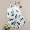 CHINEE Soft Breathable Satin Plus Size Pajamas Shorts Sleepwear Nightwear for Women