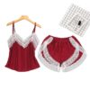 CHINEE Soft Breathable Silk Shorts Women's Sleepwear With Sexy Lace Suspender Home Pajamas