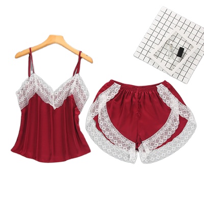 CHINEE Soft Breathable Silk Shorts Women's Sleepwear With Sexy Lace Suspender Home Pajamas