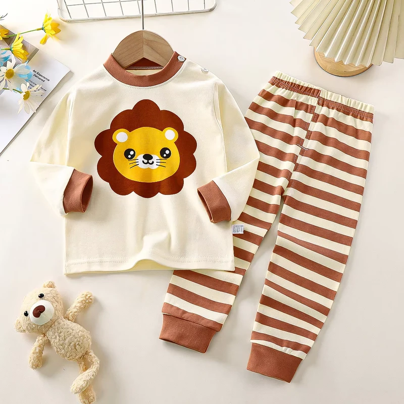 CHINEE Soft Cotton Toddler Sleepwear Pajamas for Baby Boys Girls Long Sleeve Outfits Cartoon Animal Pattern 2Pcs Set for Autumn Season