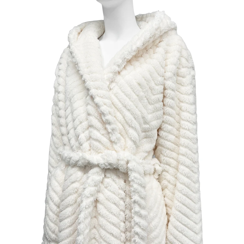 CHINEE Soft Fleece Hooded Bathrobe Custom Long Coral Fleece Bathrobe Polyester Spa Robe Plush Full Length Bath Robe