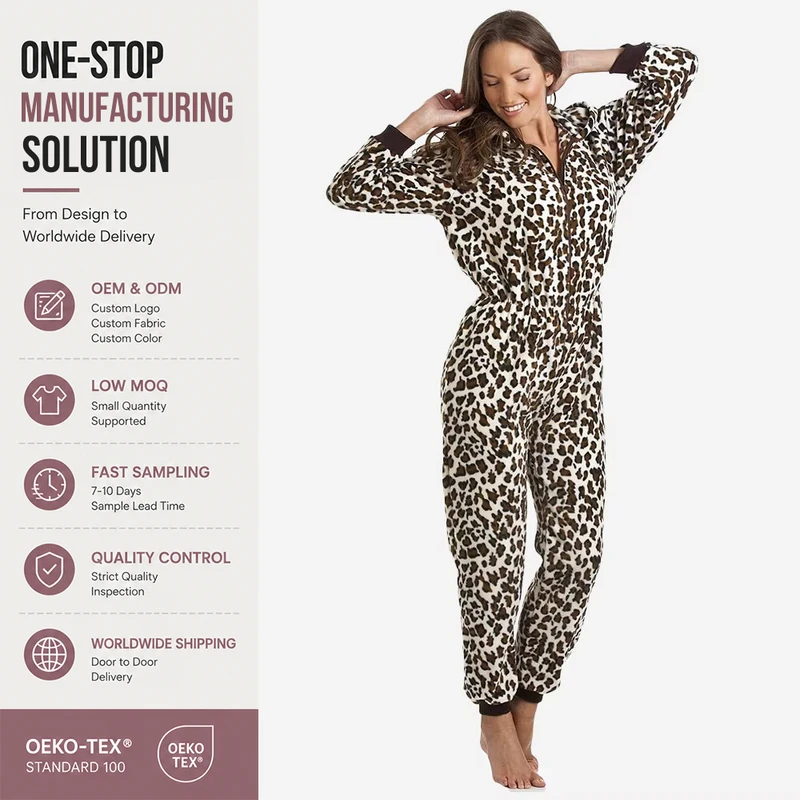 CHINEE Soft Fleece Leopard Print Onesie for Women Onesie Pajamas Nightwear