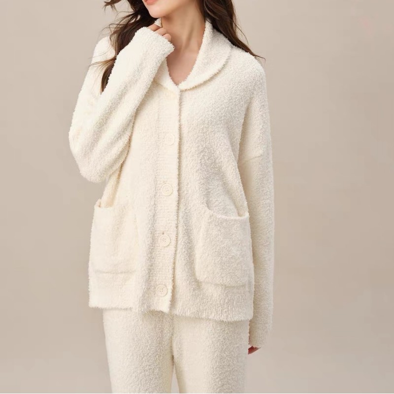 CHINEE Soft Knit Women's Casual Pajamas 2pcs Ladies Homewear with Elastic Waist Closure Striped Sleepwear for Autumn Winter Spring