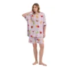 CHINEE Soft Pajama Set with Pant for Women Printed Monday Sleeping Club Tee Nightdress Plus Size Short Sleeve Oversized Sleep Tee
