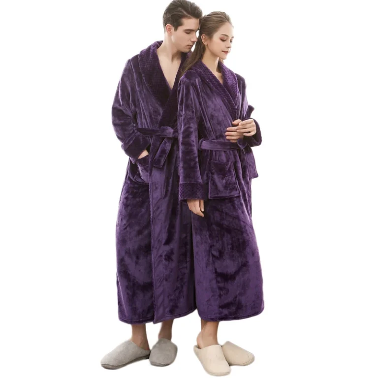CHINEE-Soft-and-Cozy-Microfiber-Bathrobe-Plain-Style-V-Neck-Womens-Ladies-Bath-Robes-Couple-Bathrobe-for-Women