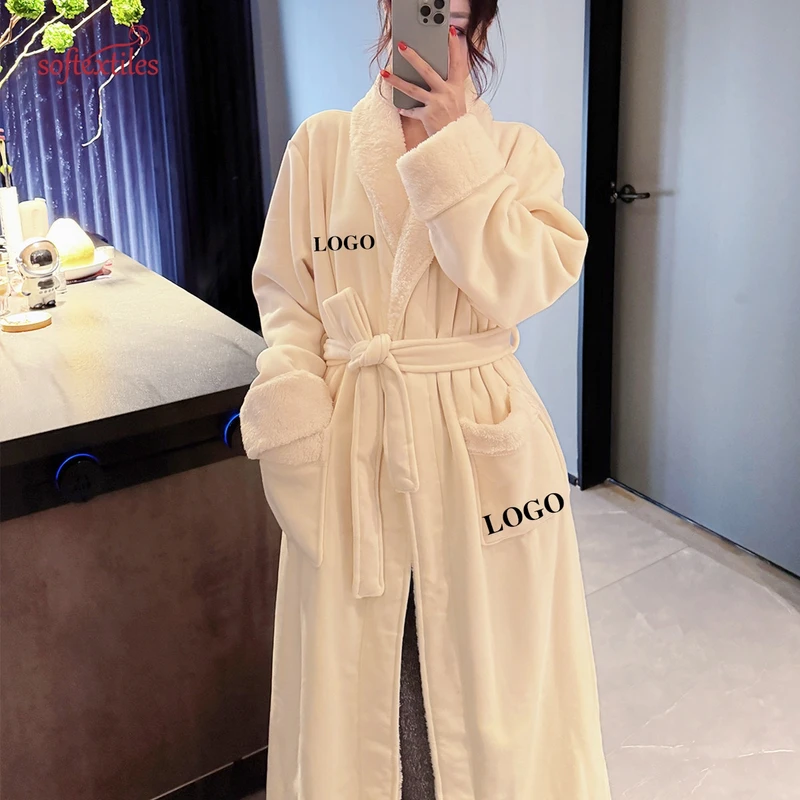 CHINEE Softextiles Custom Luxury Absorbent And Warm Coral Fleece Women Bathrobe Embroidery Logo Hotel Spa Robes
