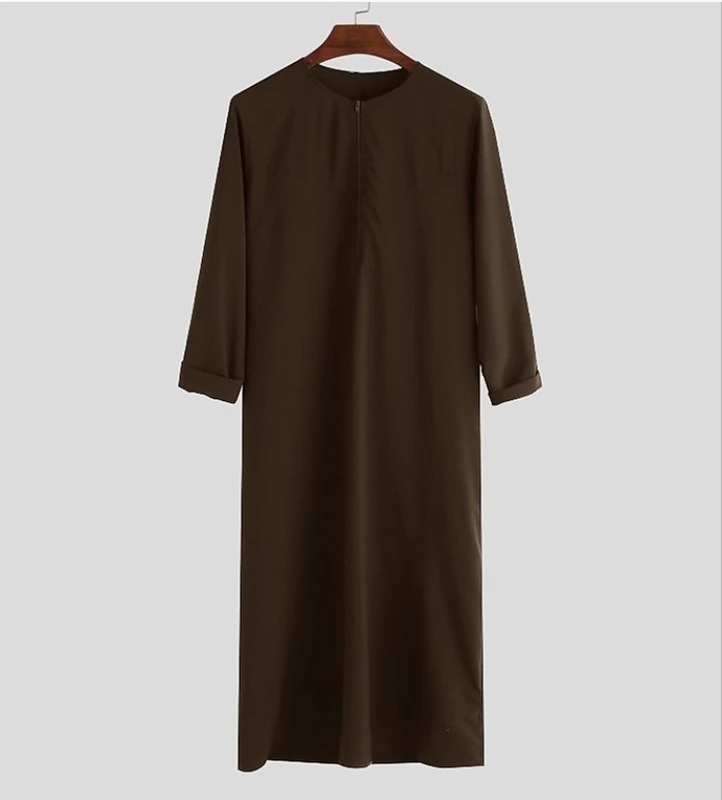 CHINEE Solid Casual Holiday Arab Middle East Men's Arabic for Holiday Soft Smooth Men Muslim Robes Luxury With Zipper Dubai Malaysia