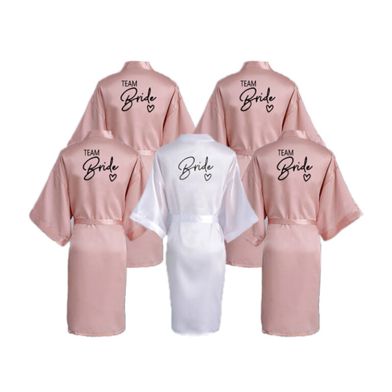 CHINEE Solid Color Bride Robe Women's Kimono Satin Bridesmaid Wedding Silky Satin Robes Bridal Morning Robes Sleepwear Dressing Gown