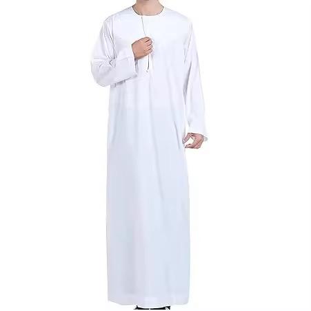 CHINEE Solid Color Casual Men's Jubba Dress Long Sleeve Muslim Thobe Robe for Mosque Daily Eid Wear Breathable Lightweight
