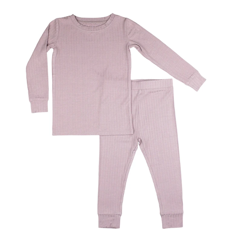 CHINEE Solid Colour 95% Bamboo Viscose 5%Spandex Kids Sleepwear Infant Toddler Ribbed Two Piece Pajamas Set
