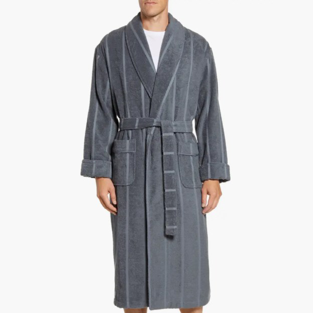 CHINEE Solid Nighty Dress Spa Bathrobe Sleepwear Men's Long Sleeve Pajamas Cozy Soft Plush Shawl Collar Stripe Robe pajama set custom