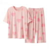 CHINEE Solid Pattern Winter Knitted Women's Pajamas Casual Wear Drawstring Breathable Short Sleeves Tight High Waist Pants