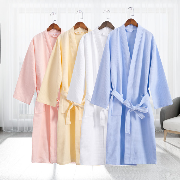 CHINEE-Solid-Summer-Waffle-Cotton-Absorbent-Bathrobe-With-Printable-Logo-For-Beach-Hotel-Beauty-Salon-Bathrobe-Use