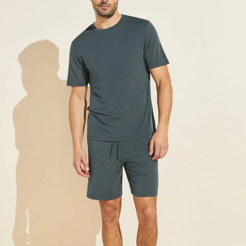 CHINEE Source Factory Bamboo Cotton Men's Sleepwear Pajamas Summer Short Sleeve Shorts Set Night Wear Men Pajama Set